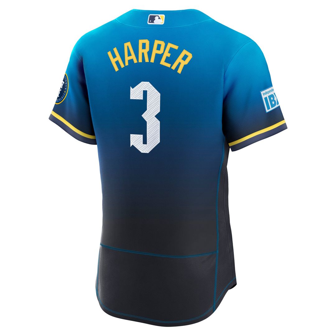 Philadelphia Phillies Bryce Harper Nike City Connect Authentic Sponsor Patch Jersey - Blue Team Jersey Sports Fan Apparel