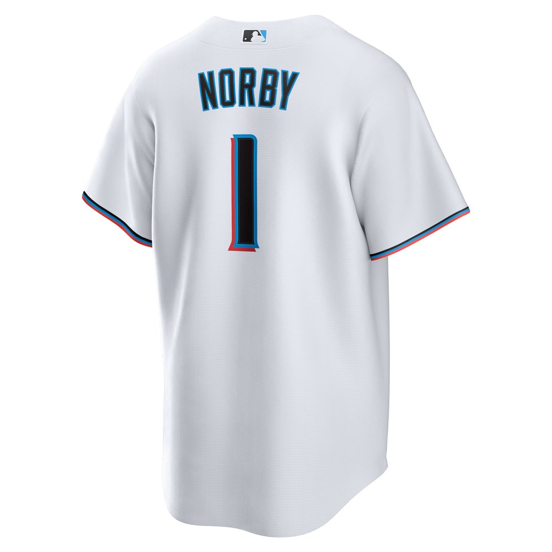 Miami Marlins Connor Norby Nike Home Replica Jersey - White Team Jersey Sports Fan Apparel