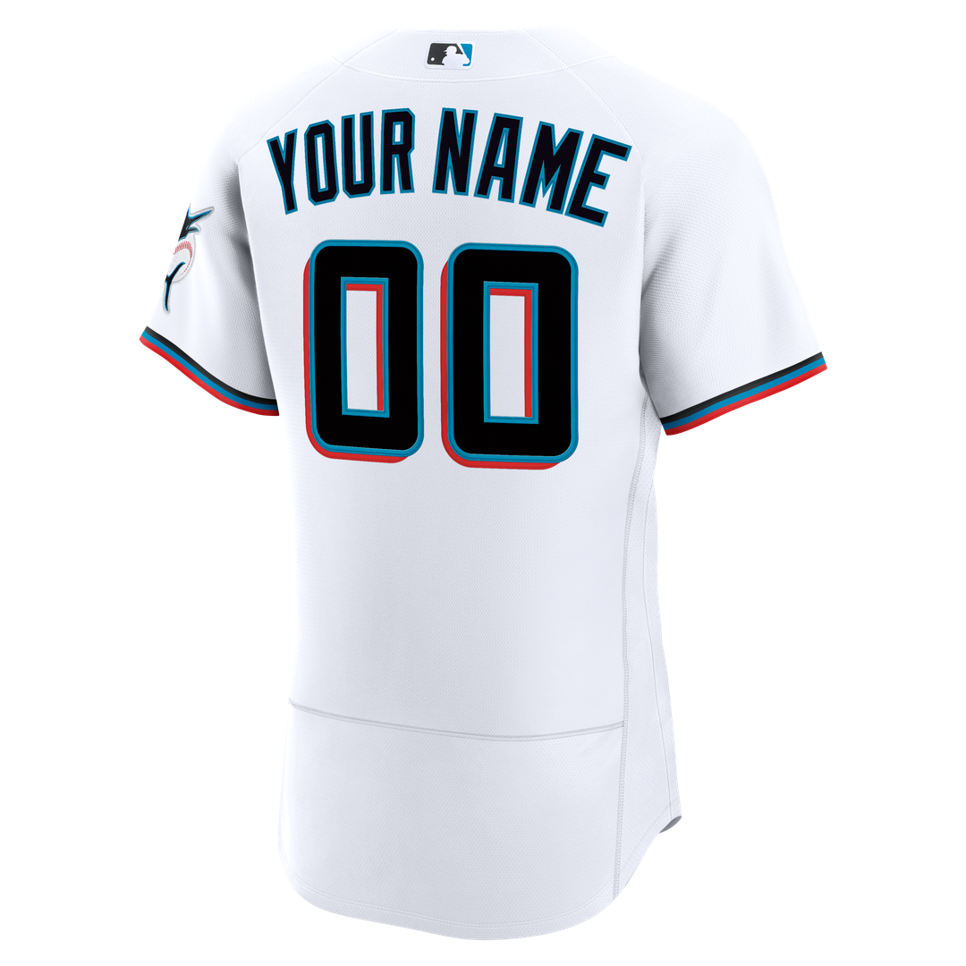 Miami Marlins Nike Home Authentic Custom Jersey - White Team Jersey Sports Fan Apparel
