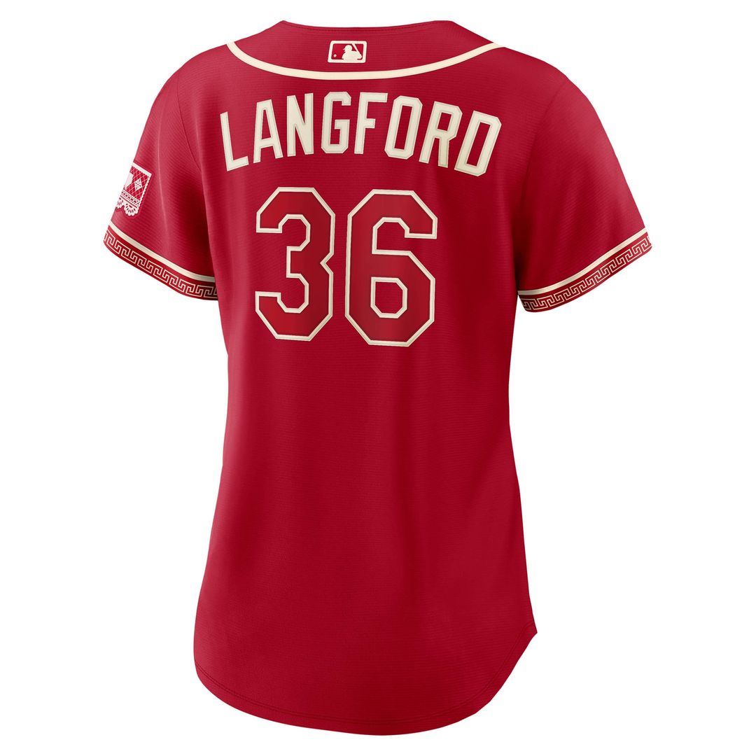 Texas Rangers Wyatt Langford Nike Women's 2026 City Connect Stadium Jersey - Red Team Jersey Sports Fan Apparel