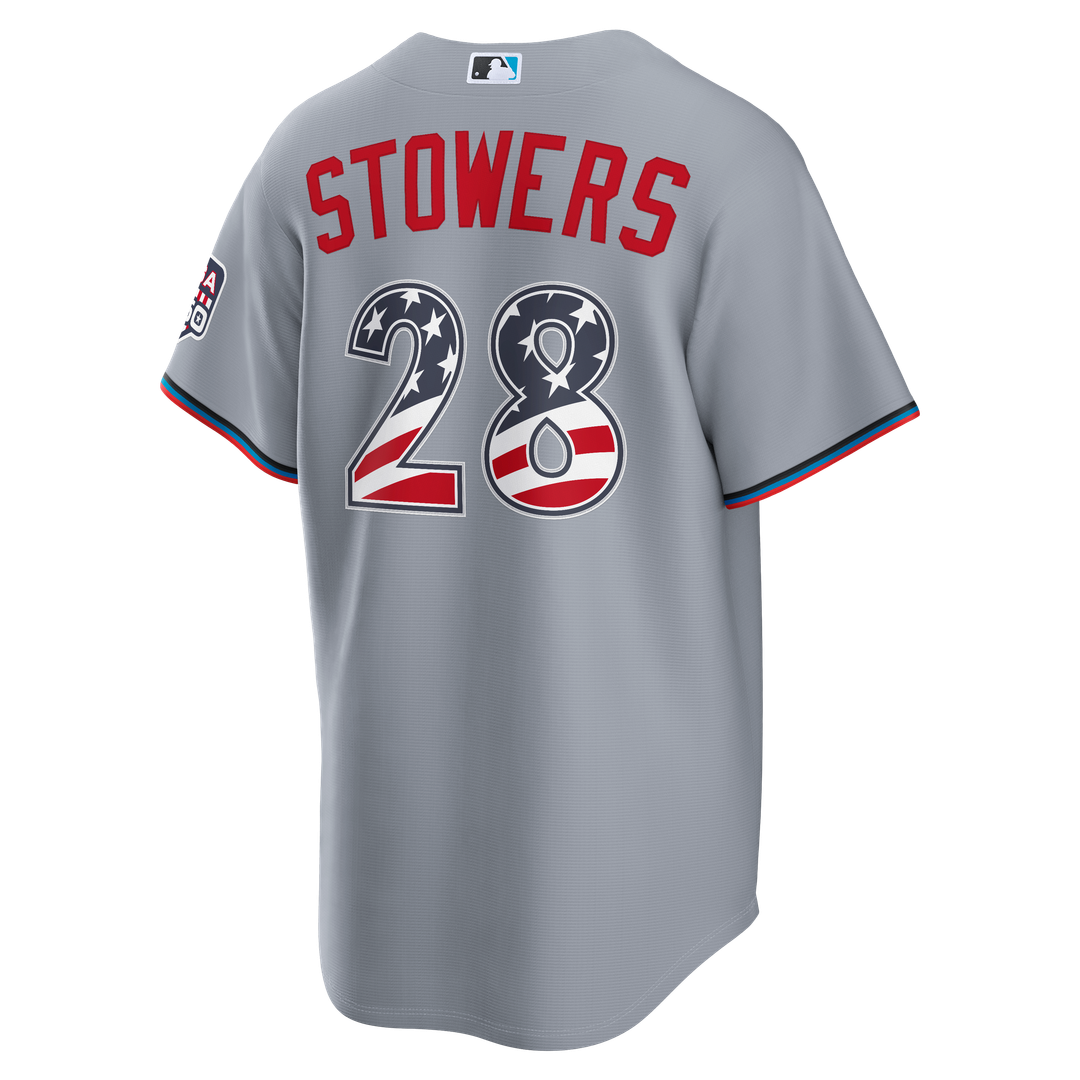 Miami Marlins Kyle Stowers Nike USA 250 Fourth of July Road Stadium Jersey - Gray Team Jersey Sports Fan Apparel