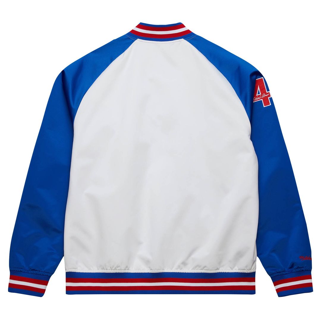 Atlanta Braves Hank Aaron Mitchell & Ness Cooperstown Legends Lightweight Satin Raglan Full - Snap Jacket - White/Royal Sports Fan Apparel