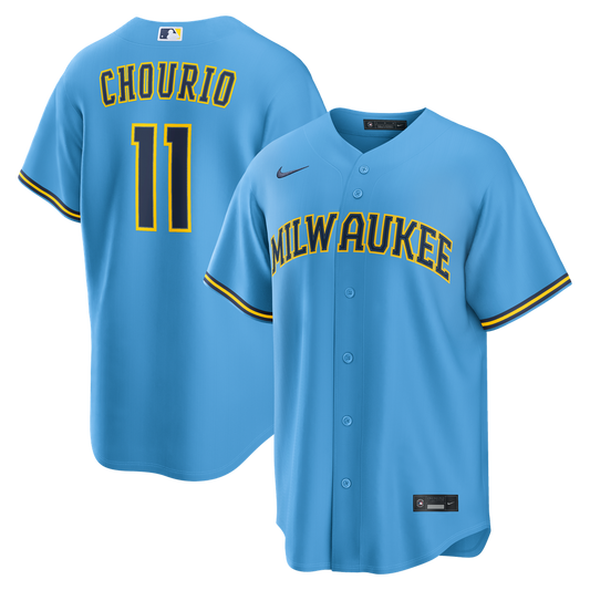 Milwaukee Brewers Jackson Chourio Nike Road Replica Jersey - Light Blue Team Jersey Sports Fan Apparel