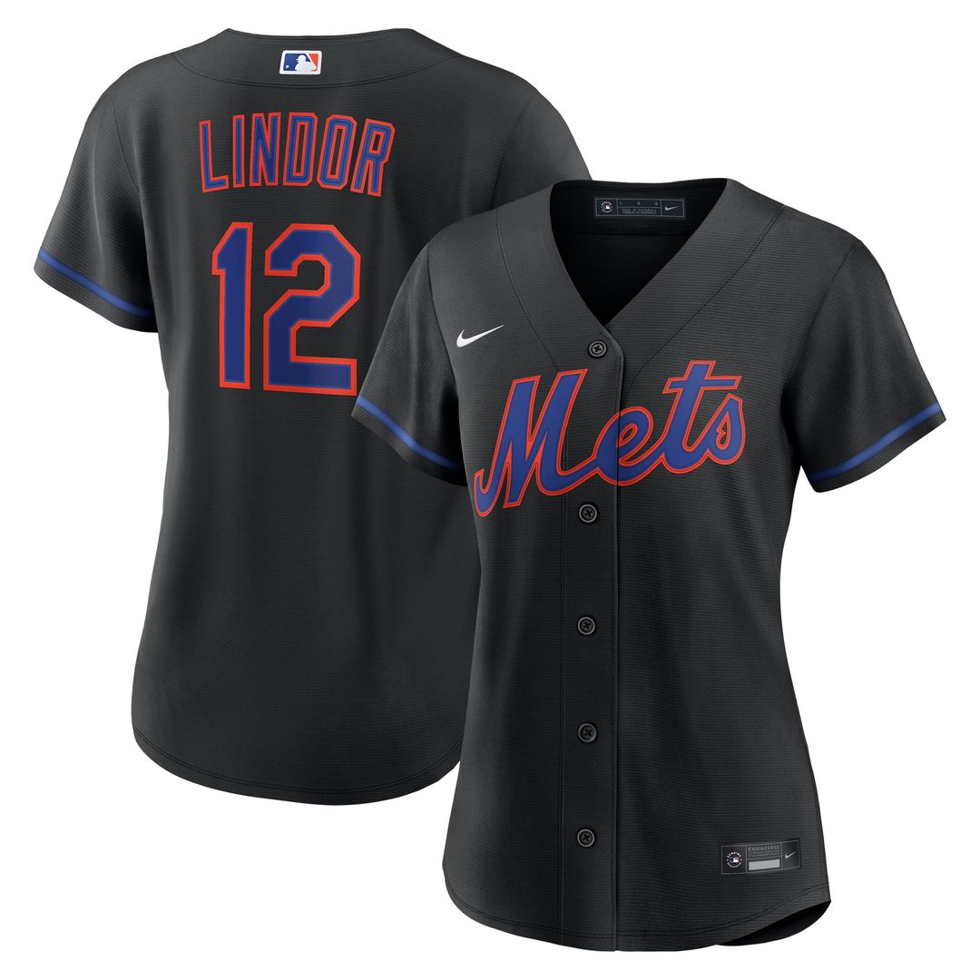 New York Mets Francisco Lindor Nike Women's Alternate Replica Jersey - Black Team Jersey Sports Fan Apparel