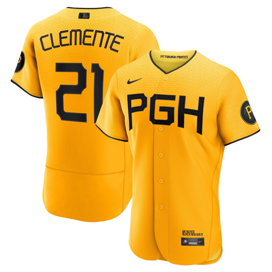 Pittsburgh Pirates Roberto Clemente Nike City Connect Authentic Player Jersey - Gold Team Jersey Sports Fan Apparel