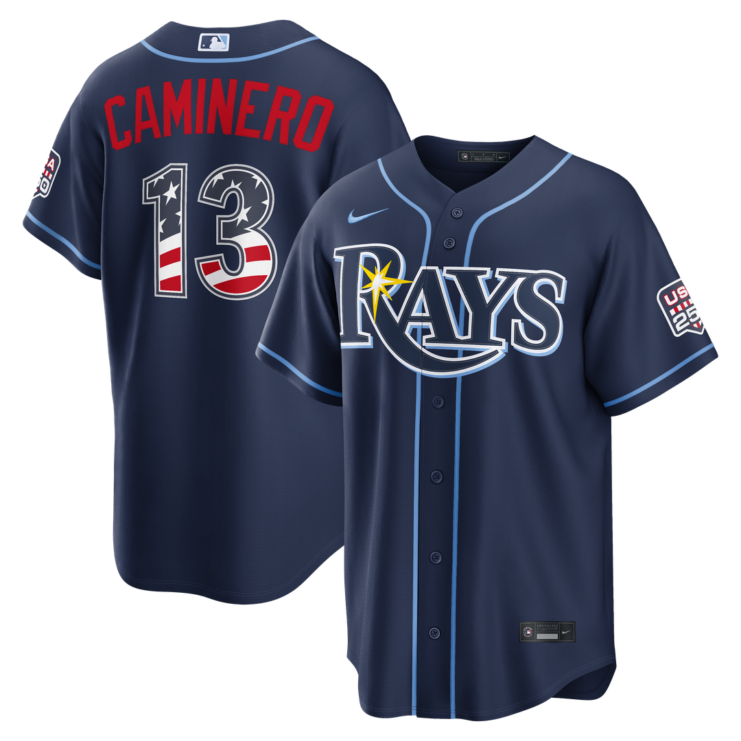 Tampa Bay Rays Junior Caminero Nike USA 250 Fourth of July Road Stadium Jersey - Navy Team Jersey Sports Fan Apparel