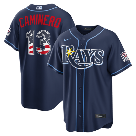 Tampa Bay Rays Junior Caminero Nike USA 250 Fourth of July Road Stadium Jersey - Navy Team Jersey Sports Fan Apparel