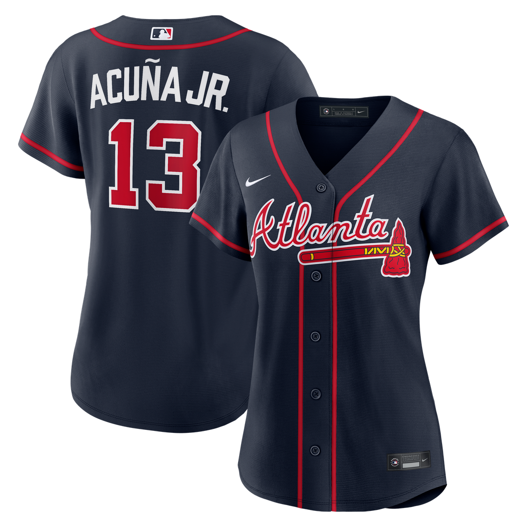 Atlanta Braves Ronald Acuña Jr. Nike Women's Alternate Replica Jersey - Navy Team Jersey Sports Fan Apparel