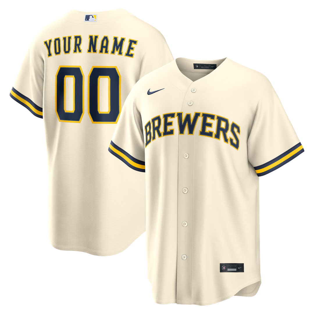 Milwaukee Brewers Nike Home Replica Custom Jersey - Cream Team Jersey Sports Fan Apparel
