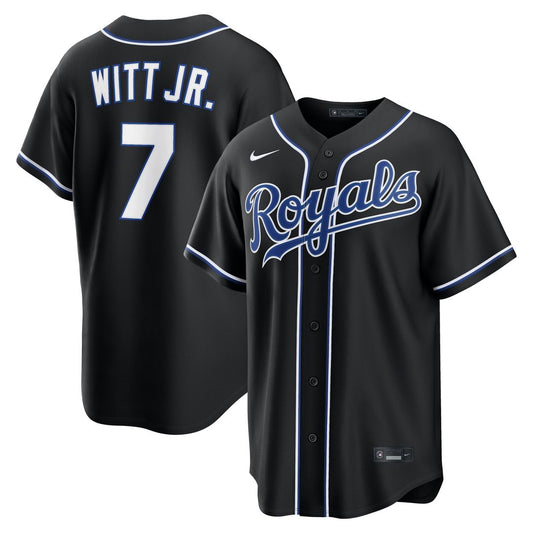 Kansas City Royals Bobby Witt Jr. Nike Fashion Replica Black Out Jersey Team Jersey Sports Fan Apparel