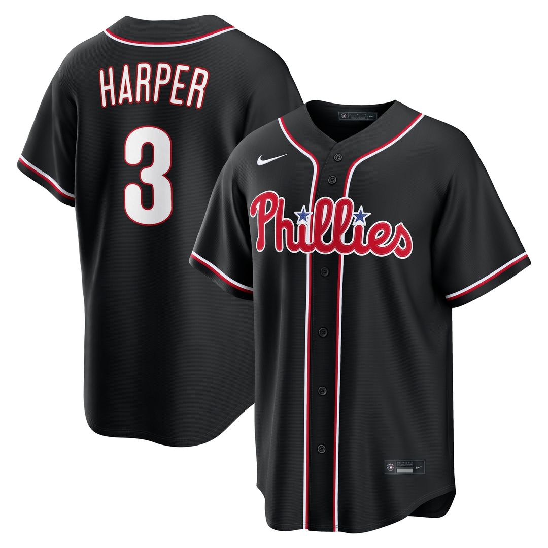 Philadelphia Phillies Bryce Harper Nike Fashion Replica Black Out Jersey Team Jersey Sports Fan Apparel