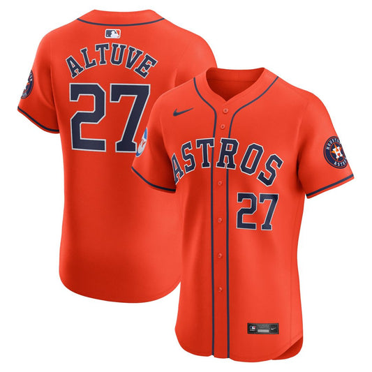 Houston Astros Jose Altuve Nike Alternate Elite Sponsor Patch Player Jersey - Orange Team Jersey Sports Fan Apparel