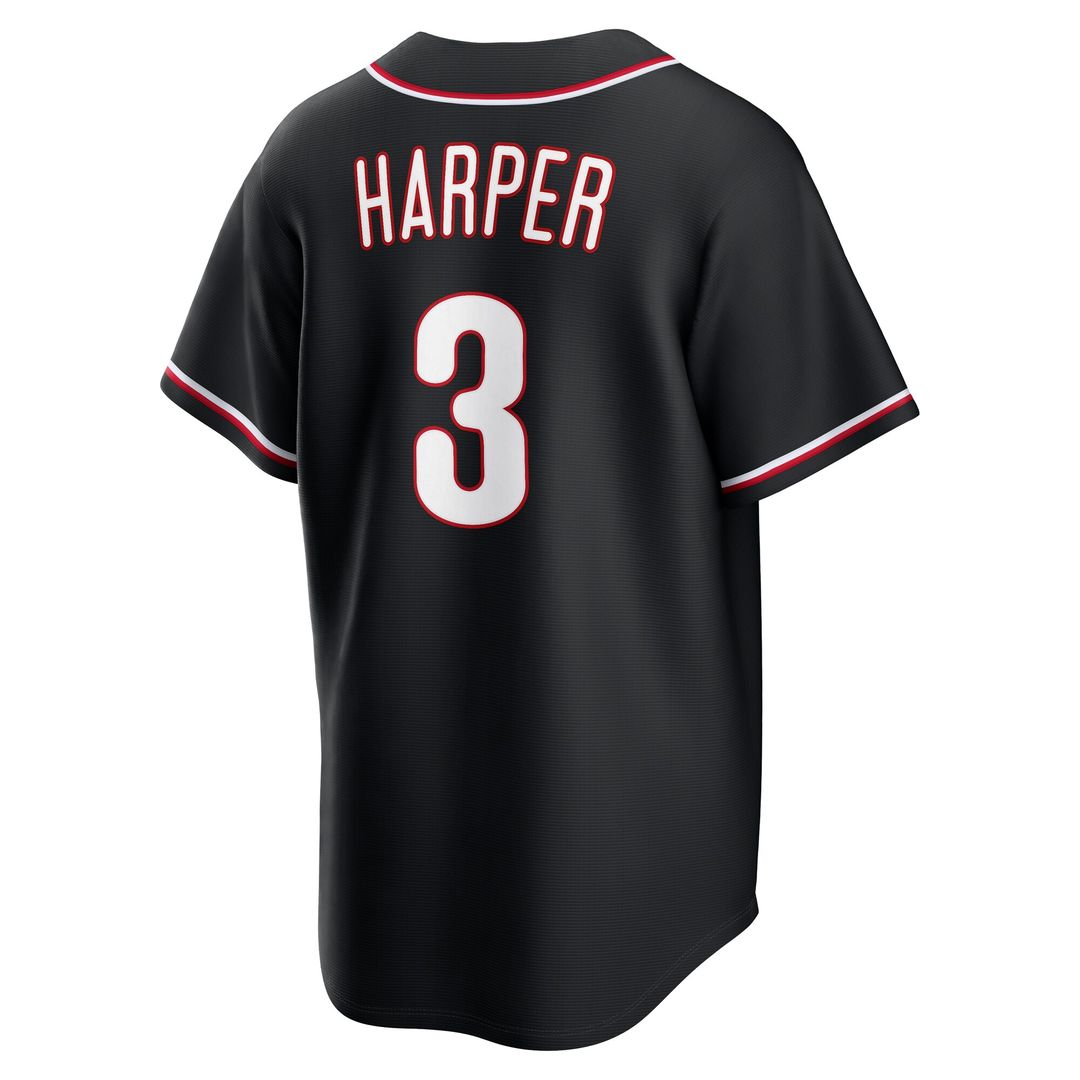 Philadelphia Phillies Bryce Harper Nike Fashion Replica Black Out Jersey Team Jersey Sports Fan Apparel