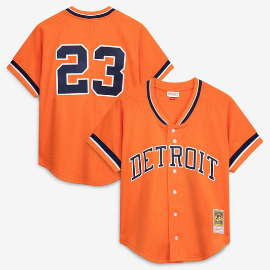 Detroit Tigers Kirk Gibson Mitchell & Ness Cooperstown Mesh Batting Practice Button - Up Jersey - Orange Team Jersey Sports Fan Apparel