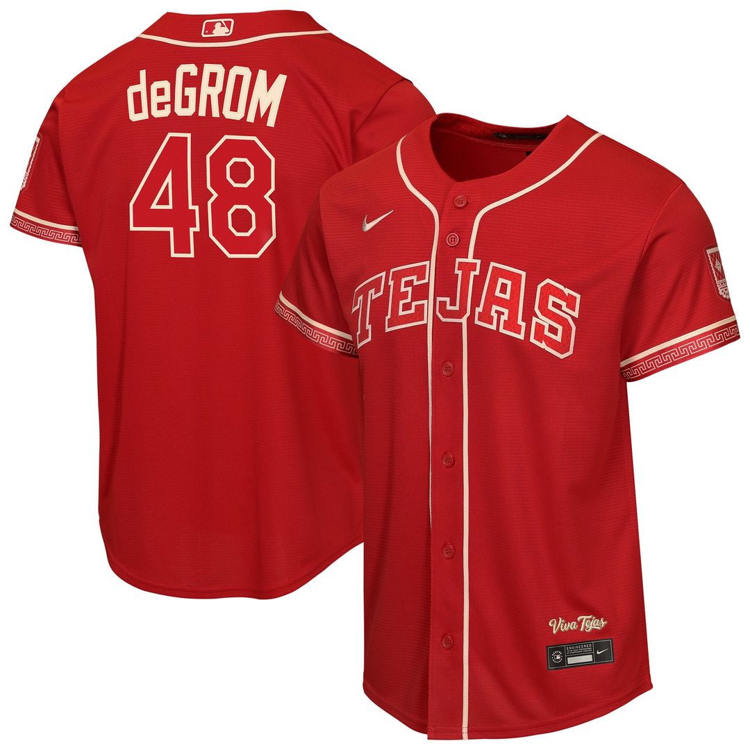 Texas Rangers Jacob deGrom Nike Youth 2026 City Connect Stadium Jersey - Red Team Jersey Sports Fan Apparel