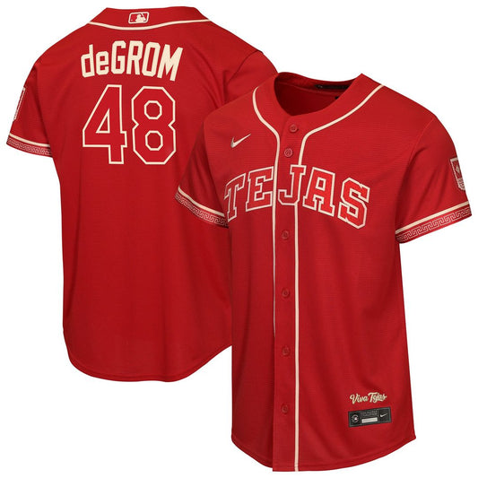 Texas Rangers Jacob deGrom Nike Youth 2026 City Connect Stadium Jersey - Red Team Jersey Sports Fan Apparel