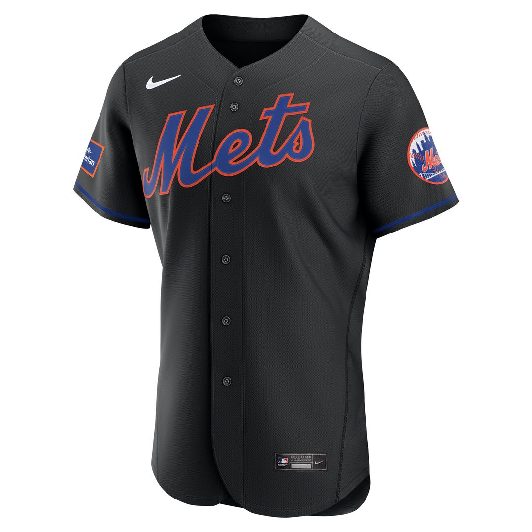 New York Mets Nike Alternate Authentic Sponsor Patch Jersey - Black Team Jersey Sports Fan Apparel