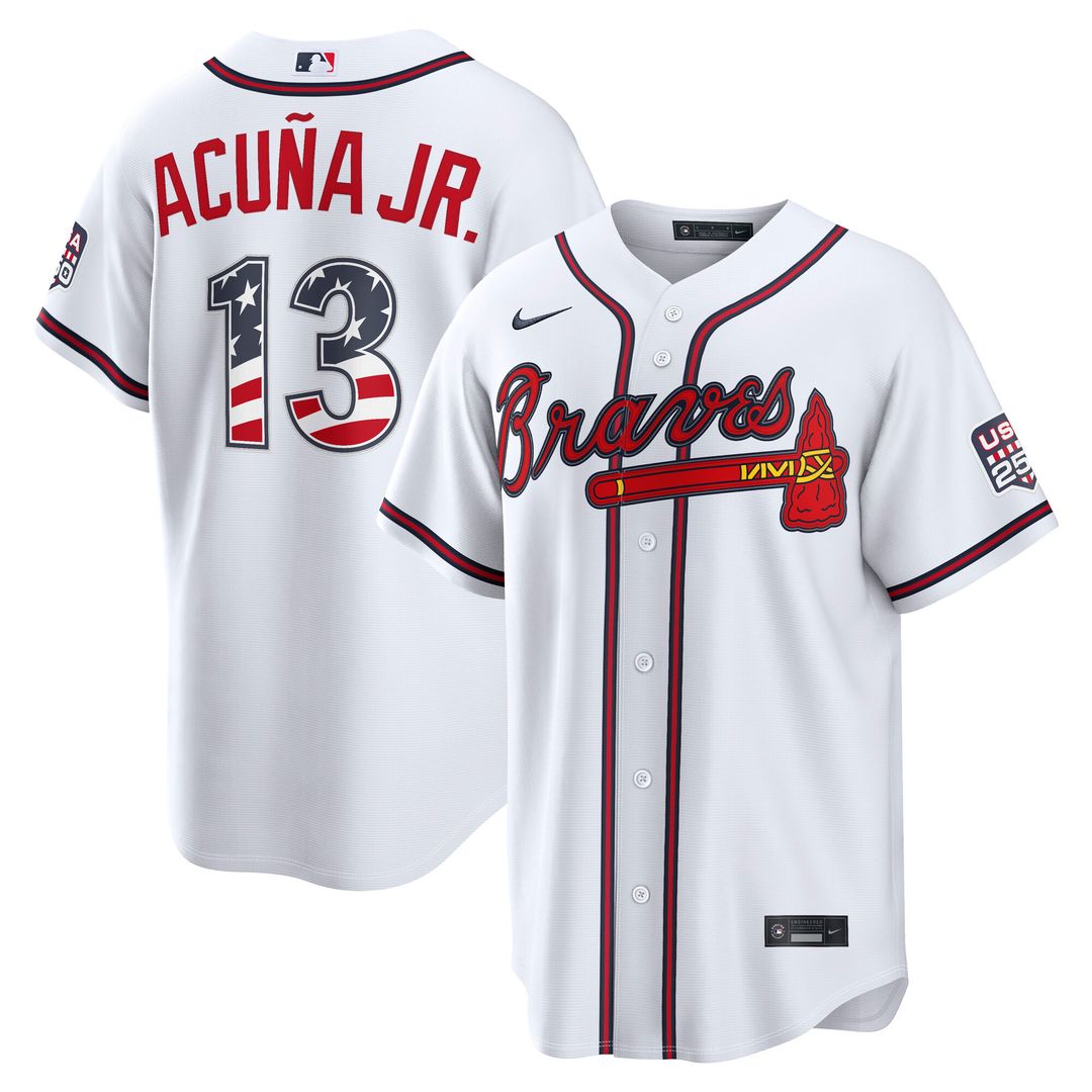 Atlanta Braves Ronald Acuña Jr. Nike USA 250 Fourth of July Home Stadium Jersey - White Team Jersey Sports Fan Apparel