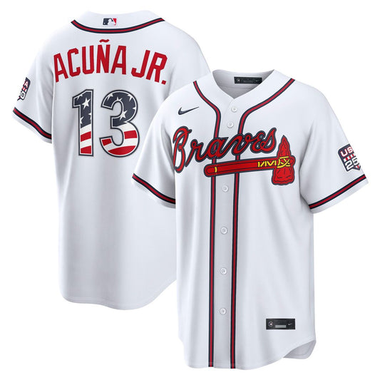 Atlanta Braves Ronald Acuña Jr. Nike USA 250 Fourth of July Home Stadium Jersey - White Team Jersey Sports Fan Apparel