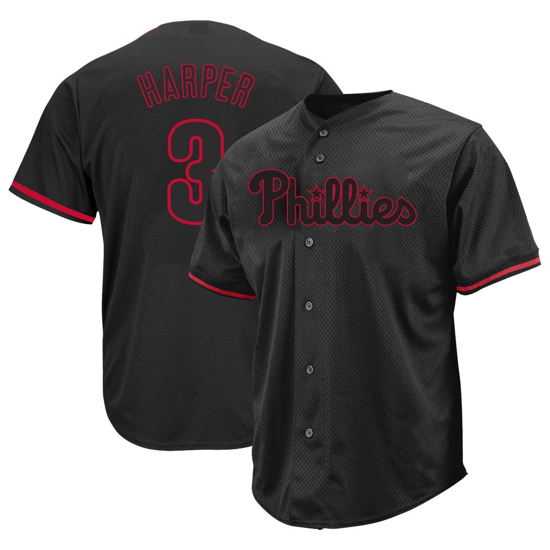 Philadelphia Phillies Bryce Harper Profile Big & Tall Pop Fashion Jersey - Black Team Jersey Sports Fan Apparel