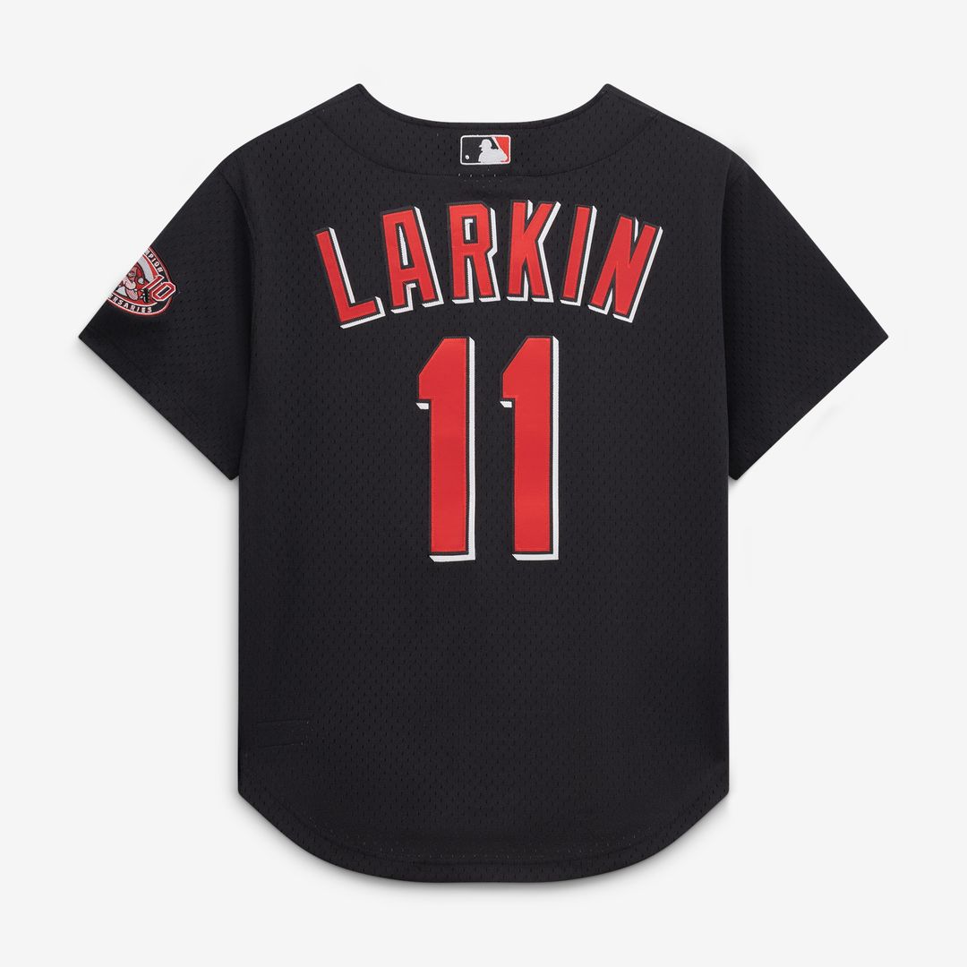 Cincinnati Reds Barry Larkin Mitchell & Ness Cooperstown Mesh Batting Practice Button - Up Jersey - Black Team Jersey Sports Fan Apparel