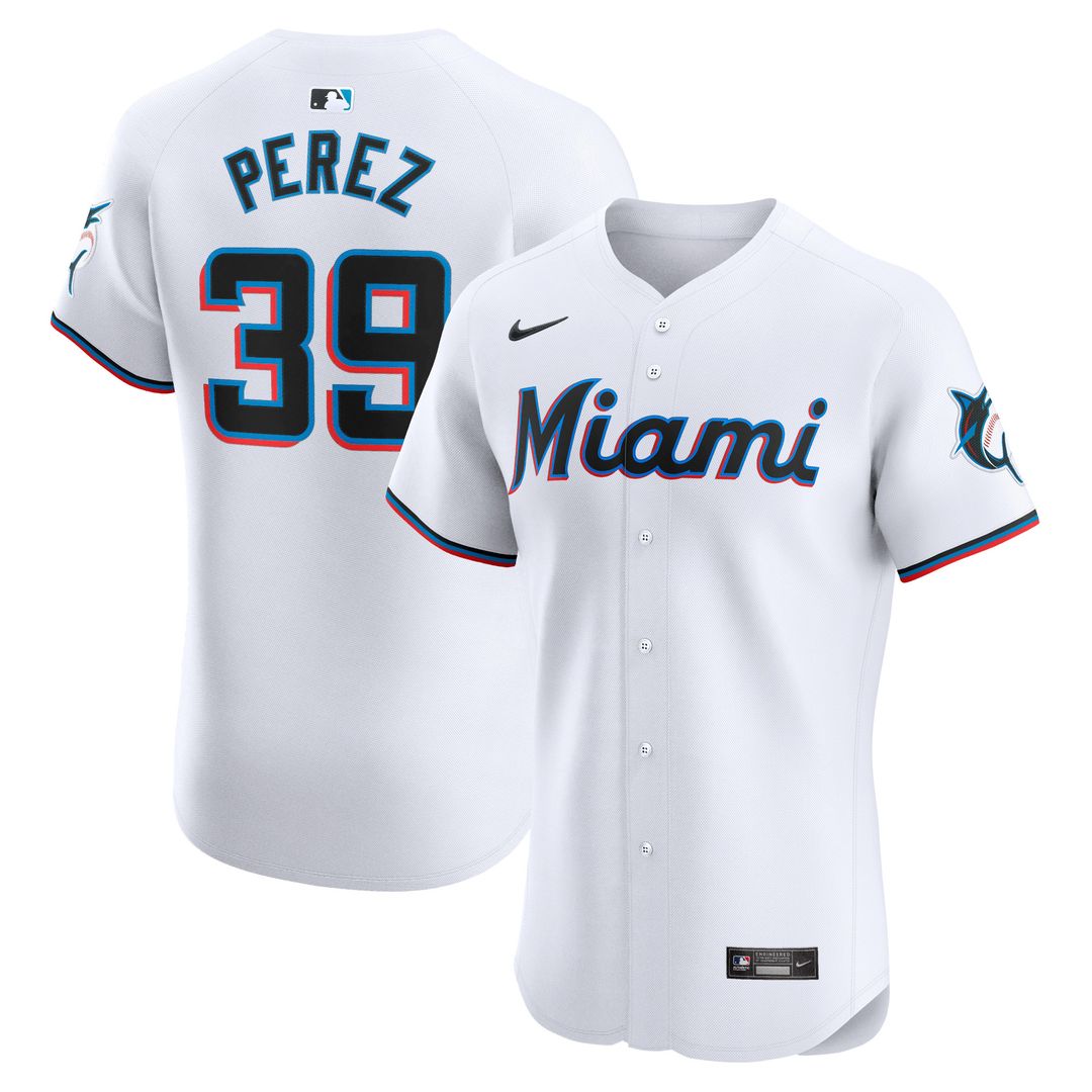 Miami Marlins Eury Perez Nike Home Elite Player Jersey - White Team Jersey Sports Fan Apparel