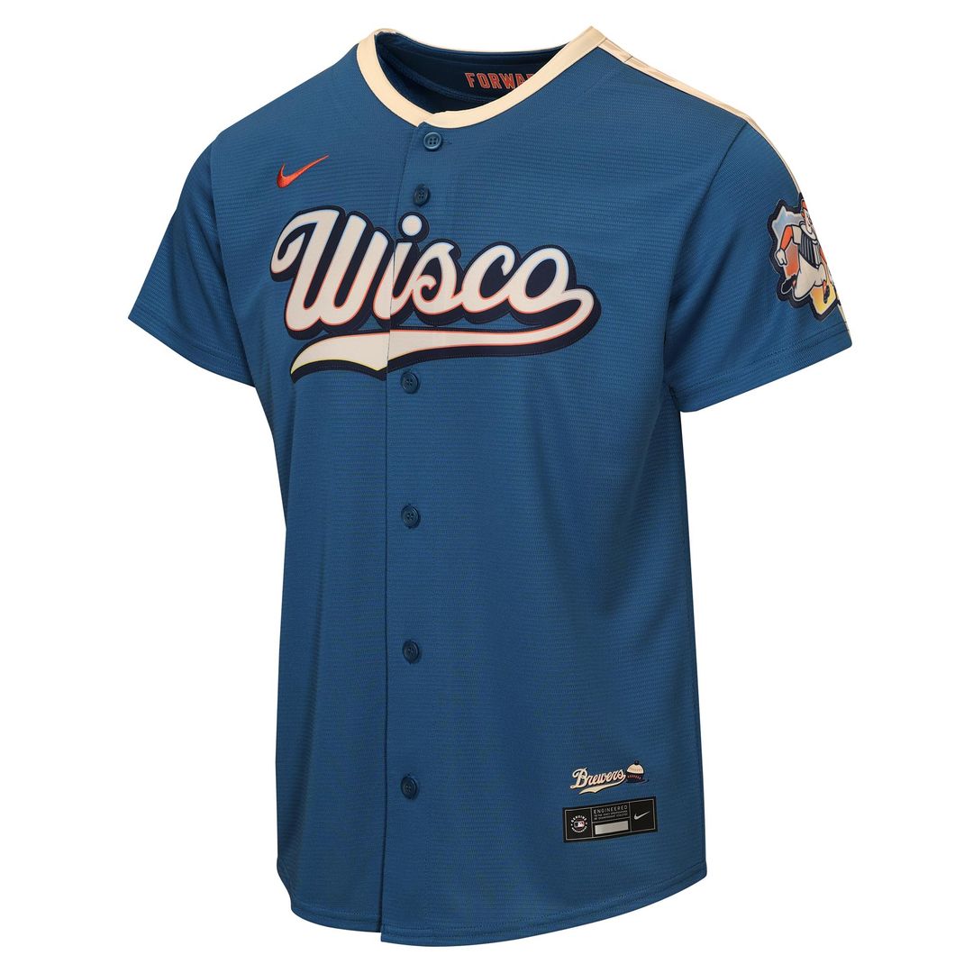 Milwaukee Brewers Nike Youth 2026 City Connect Stadium Jersey - Mineral Blue Team Jersey Sports Fan Apparel