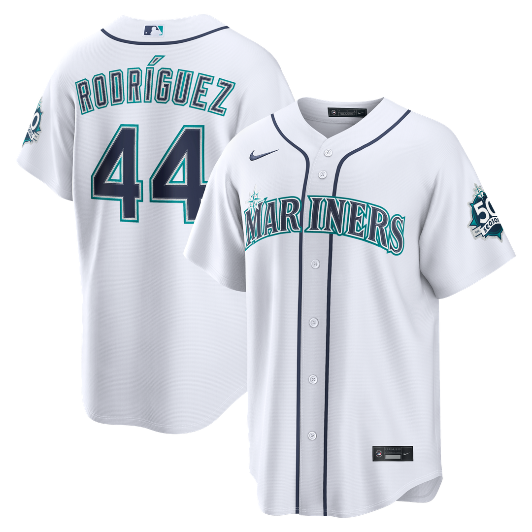 Seattle Mariners Julio Rodríguez Nike Home Stadium 50th Season Patch Jersey - White Team Jersey Sports Fan Apparel