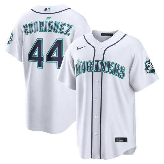 Seattle Mariners Julio Rodríguez Nike Home Stadium 50th Season Patch Jersey - White Team Jersey Sports Fan Apparel