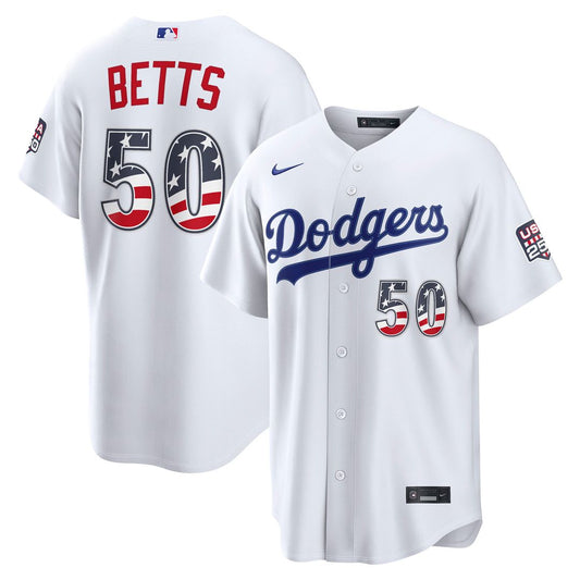Los Angeles Dodgers Mookie Betts Nike USA 250 Fourth of July Home Stadium Jersey - White Team Jersey Sports Fan Apparel