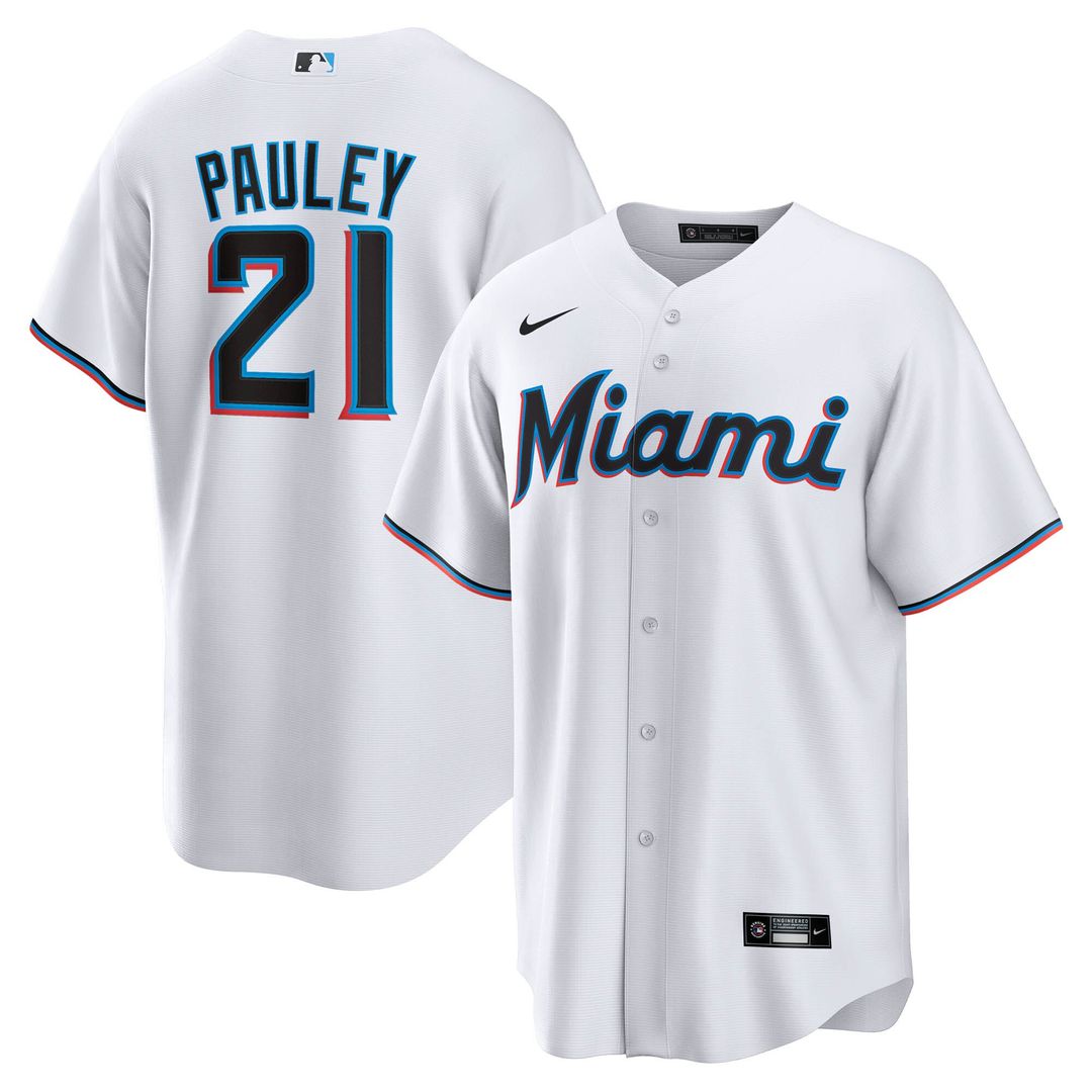 Miami Marlins Graham Pauley Nike Home Replica Jersey - White Team Jersey Sports Fan Apparel