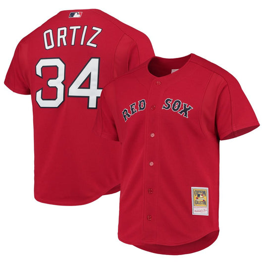 Boston Red Sox David Ortiz Mitchell & Ness Cooperstown Mesh Batting Practice Button - Up Jersey - Red Team Jersey Sports Fan Apparel
