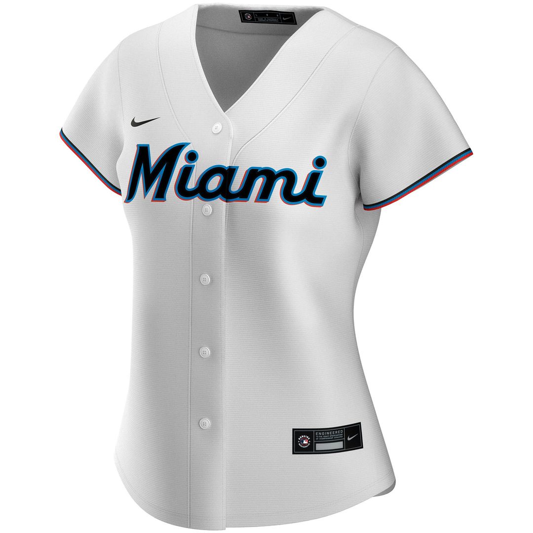 Miami Marlins Nike Women's Home Replica Custom Jersey - White Team Jersey Sports Fan Apparel
