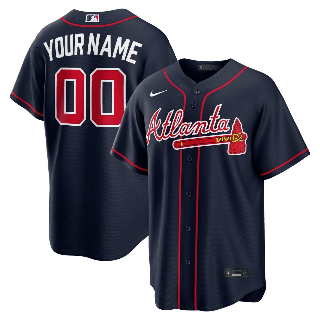 Atlanta Braves Nike Alternate Replica Custom Jersey - Navy Team Jersey Sports Fan Apparel