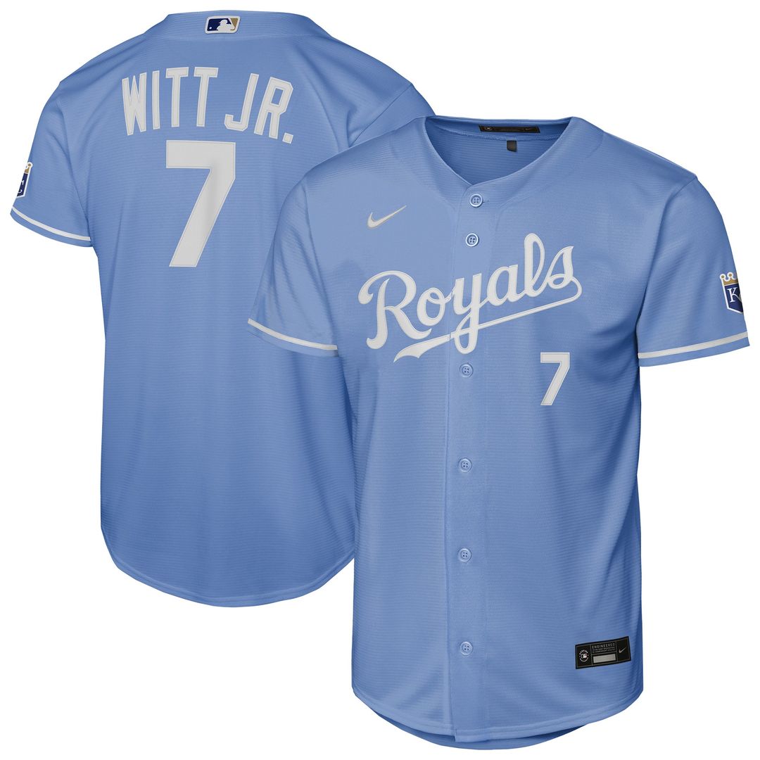 Kansas City Royals Bobby Witt Jr. Nike Youth Alternate Stadium Jersey - Light Blue Team Jersey Sports Fan Apparel