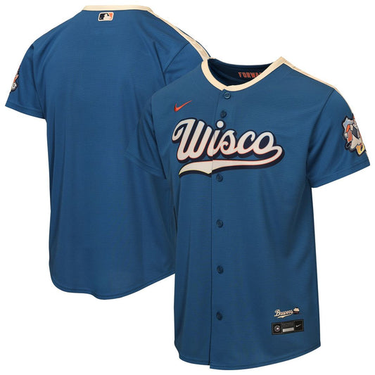 Milwaukee Brewers Nike Youth 2026 City Connect Stadium Jersey - Mineral Blue Team Jersey Sports Fan Apparel