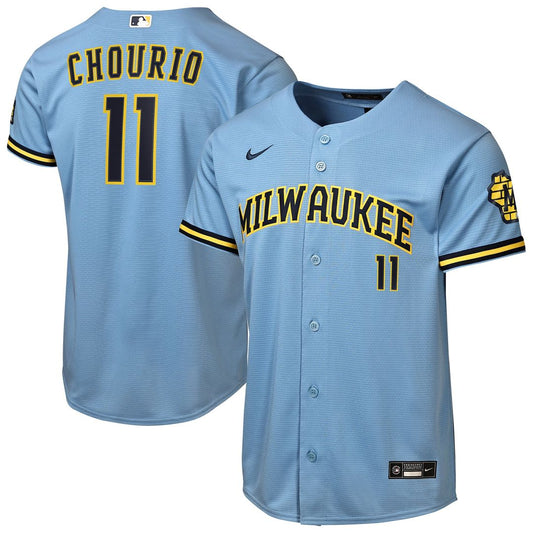 Milwaukee Brewers Jackson Chourio Nike Youth Road Stadium Jersey - Powder Blue Team Jersey Sports Fan Apparel
