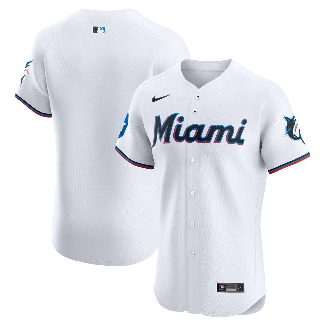 Miami Marlins Nike Home Elite Patch Jersey - White Team Jersey Sports Fan Apparel