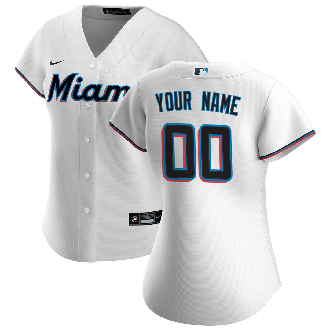 Miami Marlins Nike Women's Home Replica Custom Jersey - White Team Jersey Sports Fan Apparel