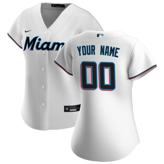Miami Marlins Nike Women's Home Replica Custom Jersey - White Team Jersey Sports Fan Apparel