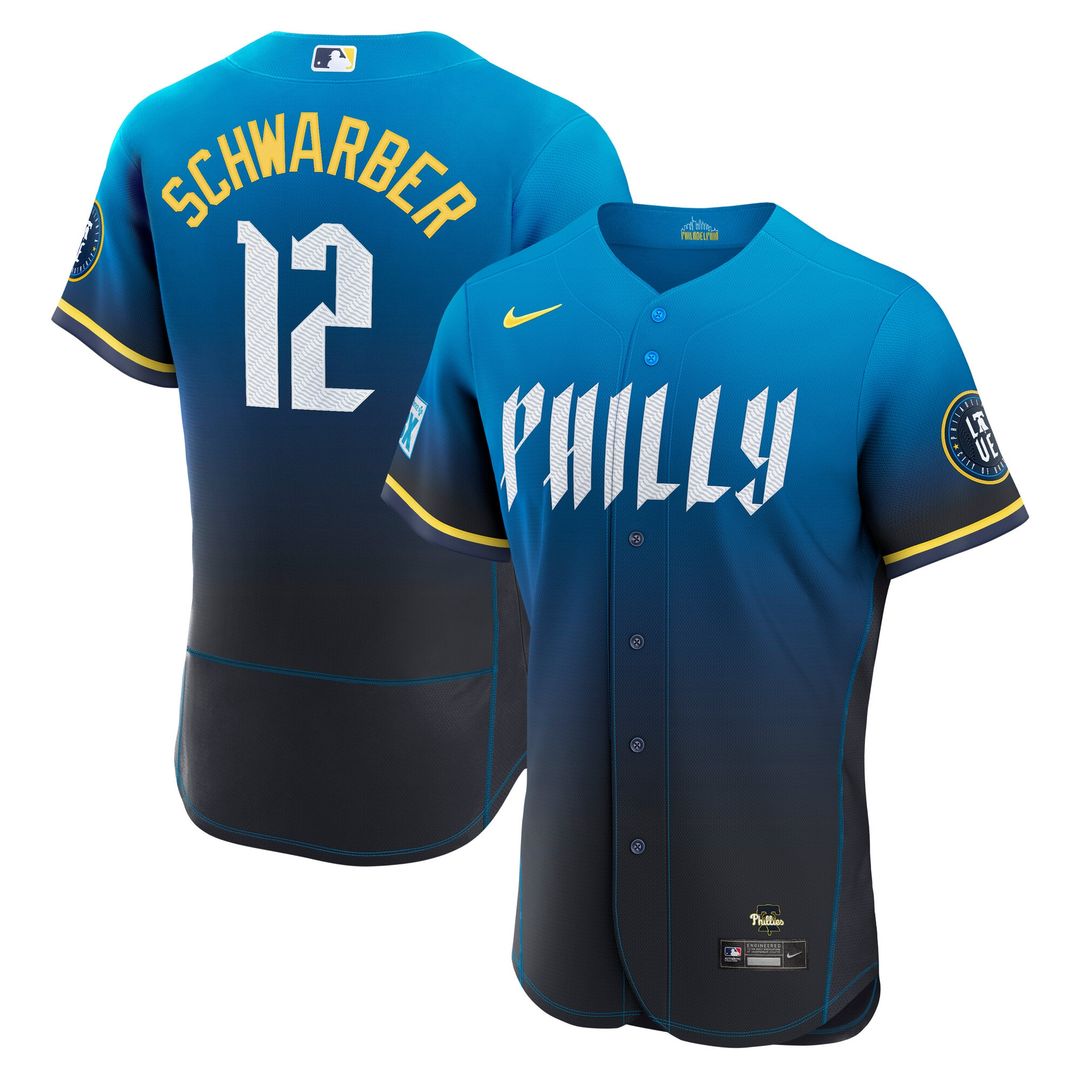 Philadelphia Phillies Kyle Schwarber Nike City Connect Authentic Sponsor Patch Jersey - Navy Team Jersey Sports Fan Apparel