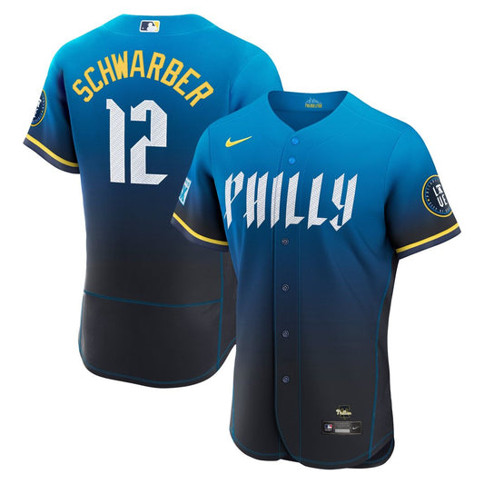 Philadelphia Phillies Kyle Schwarber Nike City Connect Authentic Sponsor Patch Jersey - Navy Team Jersey Sports Fan Apparel