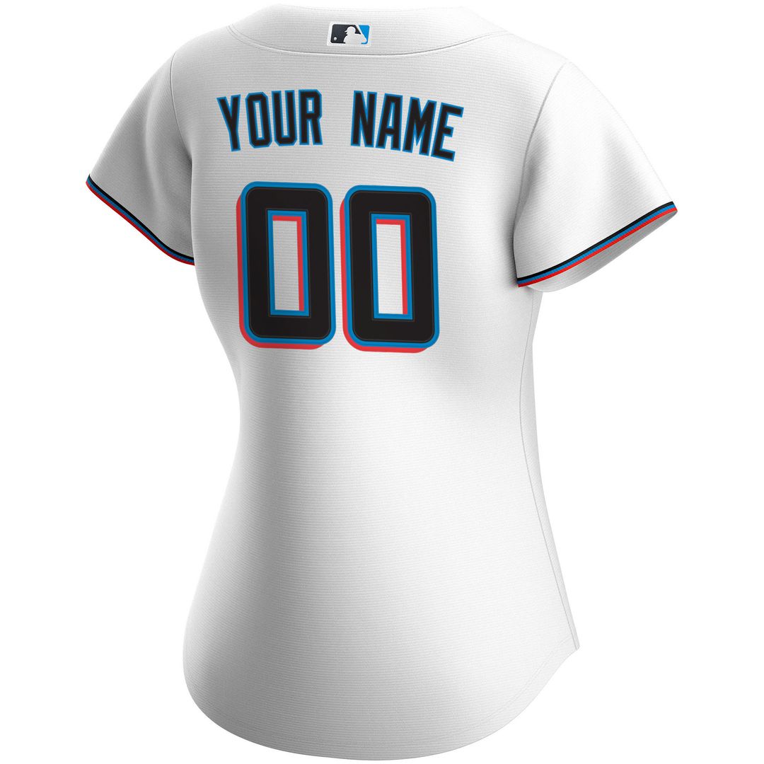 Miami Marlins Nike Women's Home Replica Custom Jersey - White Team Jersey Sports Fan Apparel