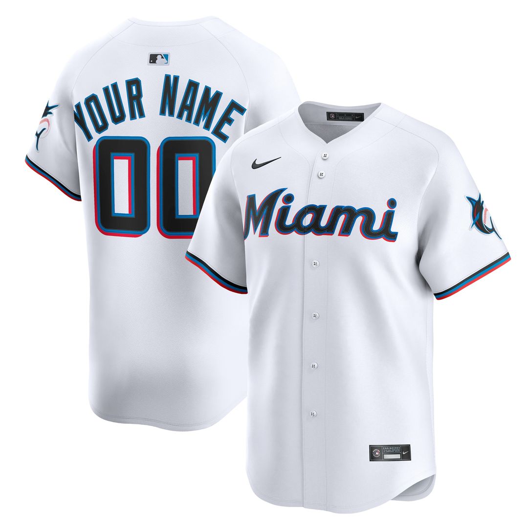 Miami Marlins Nike Home Limited Custom Jersey - White Team Jersey Sports Fan Apparel