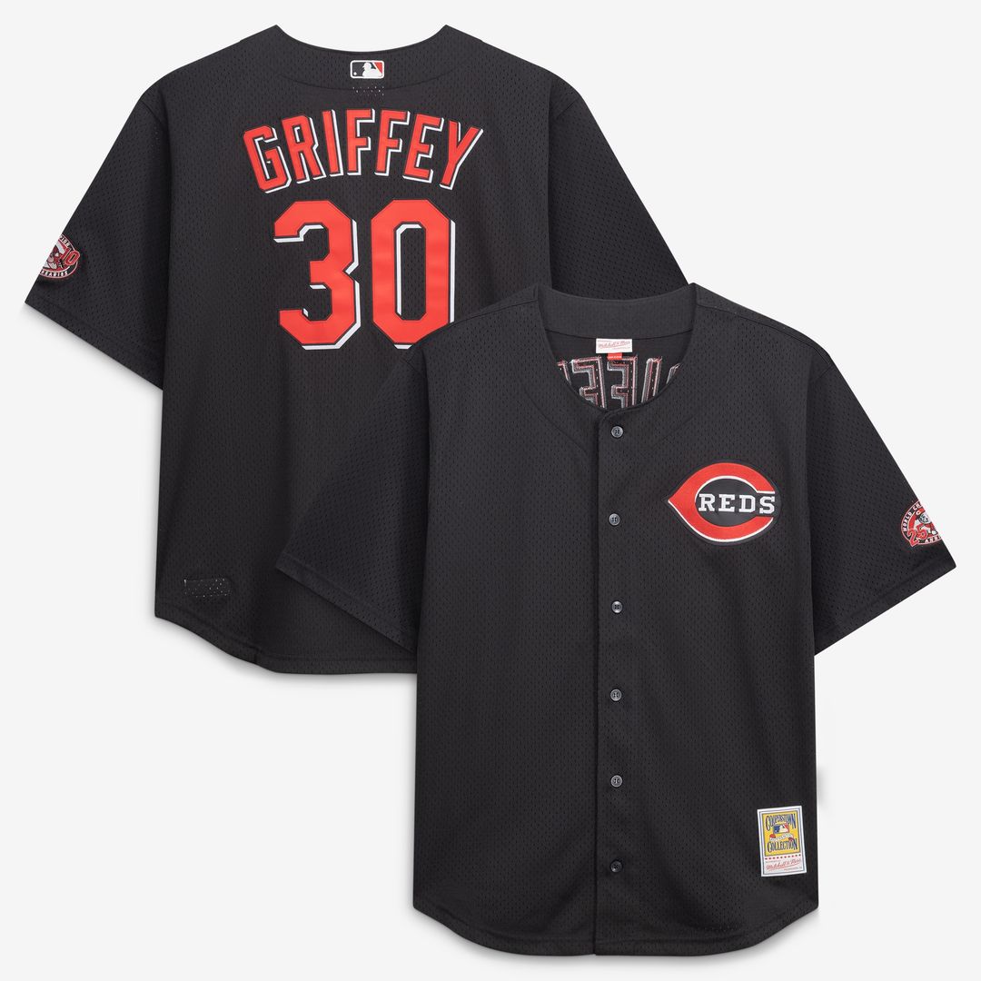 Cincinnati Reds Ken Griffey Jr. Mitchell & Ness Big & Tall Cooperstown Mesh Batting Practice Jersey - Black Team Jersey Sports Fan Apparel