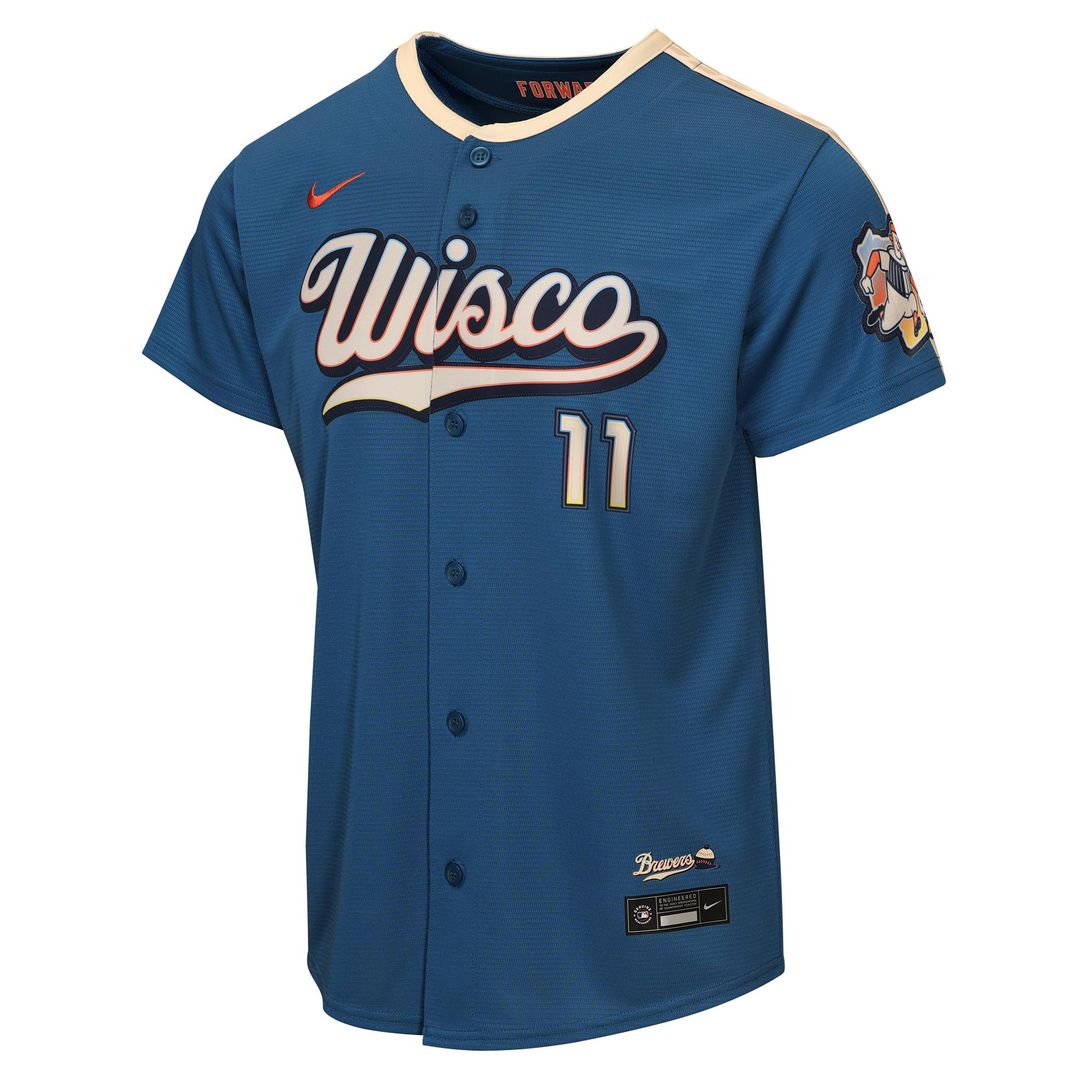 Milwaukee Brewers Jackson Chourio Nike Youth 2026 City Connect Stadium Jersey - Mineral Blue Team Jersey Sports Fan Apparel