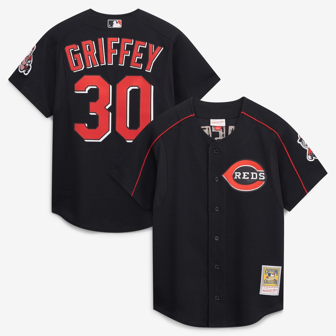 Cincinnati Reds Ken Griffey Jr. Mitchell & Ness Cooperstown Authentic Mesh Batting Practice Jersey - Black Team Jersey Sports Fan Apparel