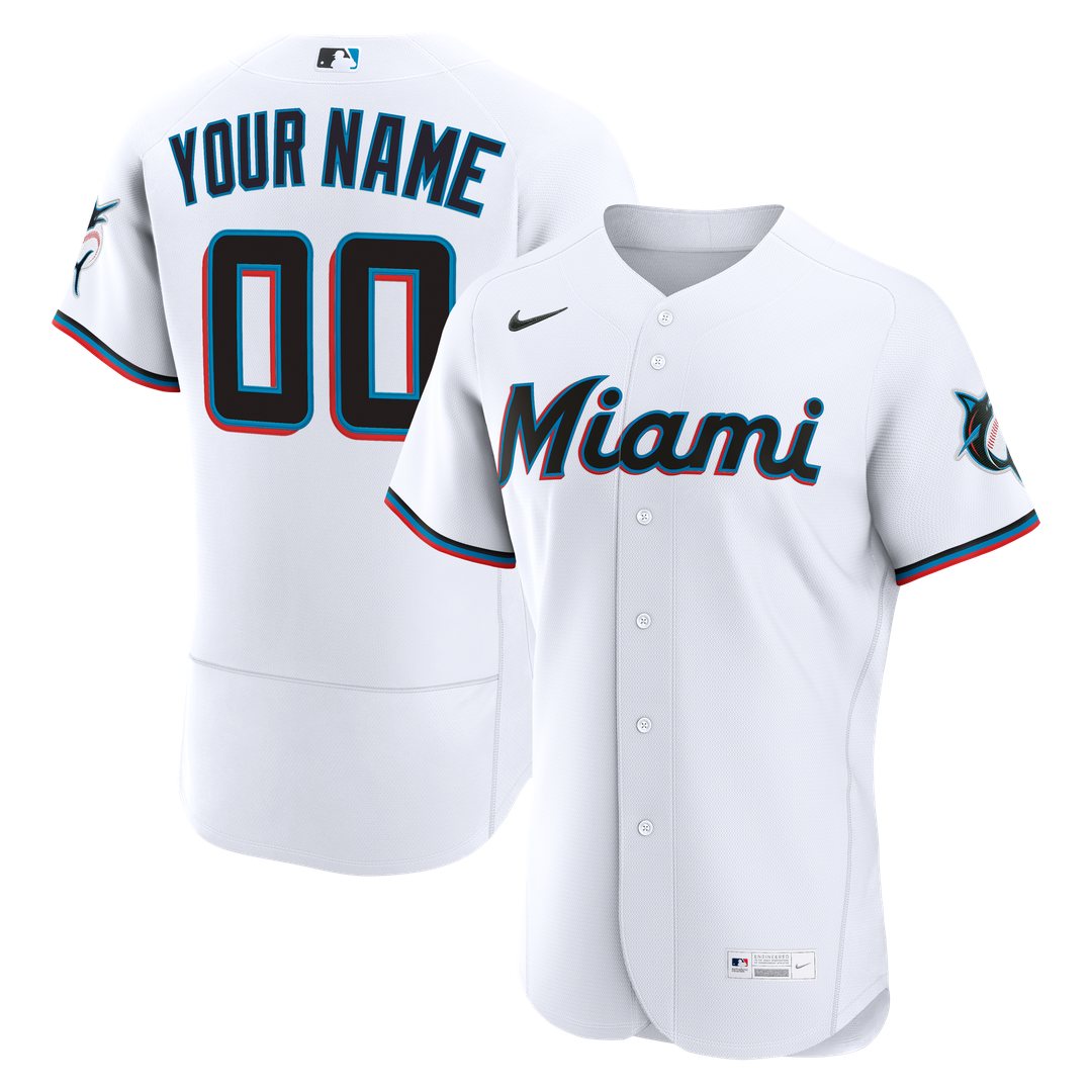 Miami Marlins Nike Home Authentic Custom Jersey - White Team Jersey Sports Fan Apparel
