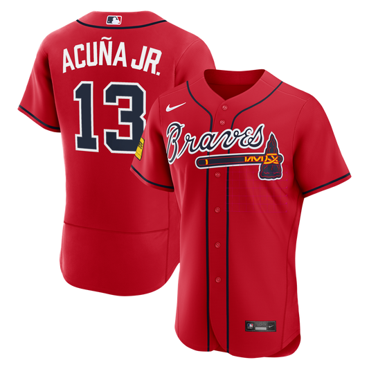Atlanta Braves Ronald Acuña Jr. Nike Alternate Authentic Sponsor Patch Jersey - Red Team Jersey Sports Fan Apparel