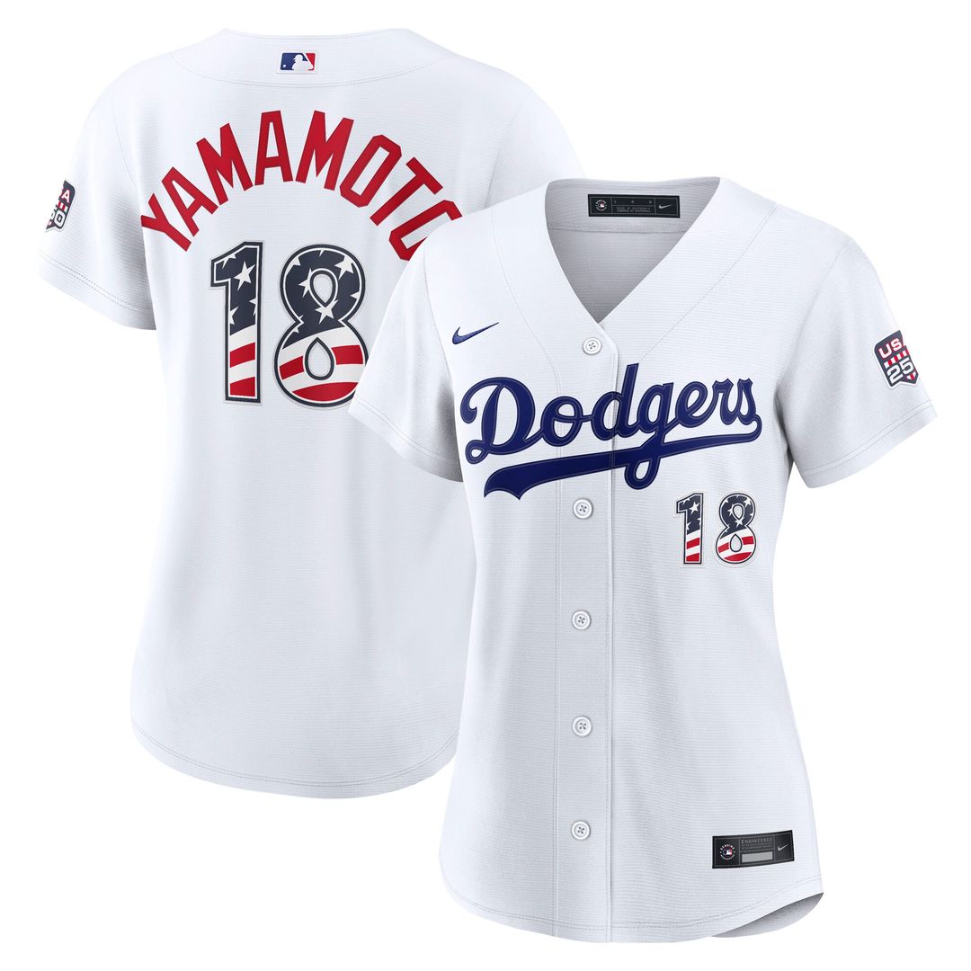 Los Angeles Dodgers Yoshinobu Yamamoto Nike Women's USA 250 Fourth of July Home Stadium Jersey - White Team Jersey Sports Fan Apparel